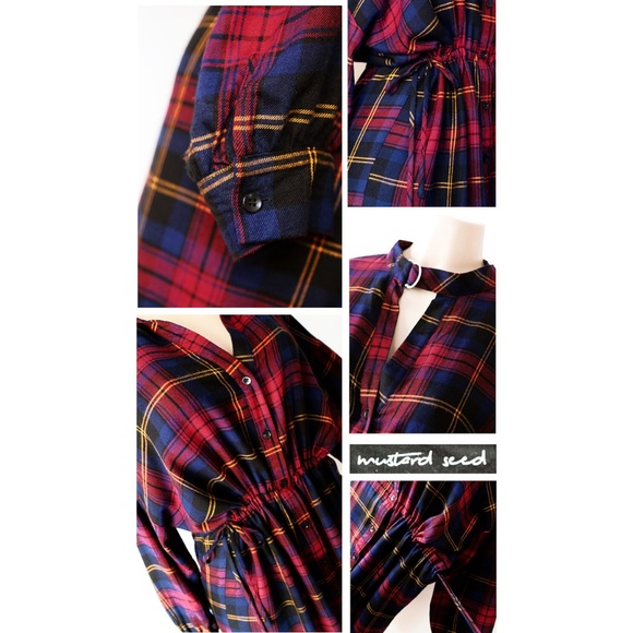 Plaid Checker Drawstring Oversize Cute Shirt Dress - Picture 6 of 8